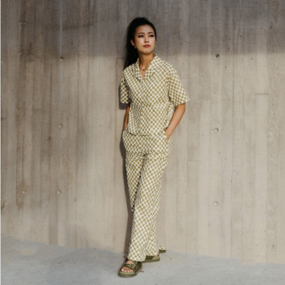 Mod Ref Checker print linen blend set